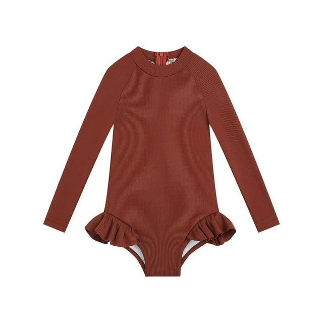 Odeerbi 1-5 Años Traje de Baño de Manga Larga Para Niñas Trajes de Baño Antisarpullidos Verano Playa Traje de Baño de Una Pieza Para Entrenamiento Atlético