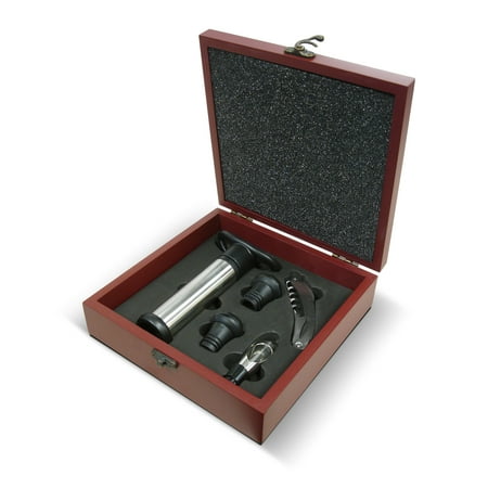 

4 Piece Wine Essentials Gift Set (Includes: Vacuum Pump 2 Stoppers Pourer Corkscrew)