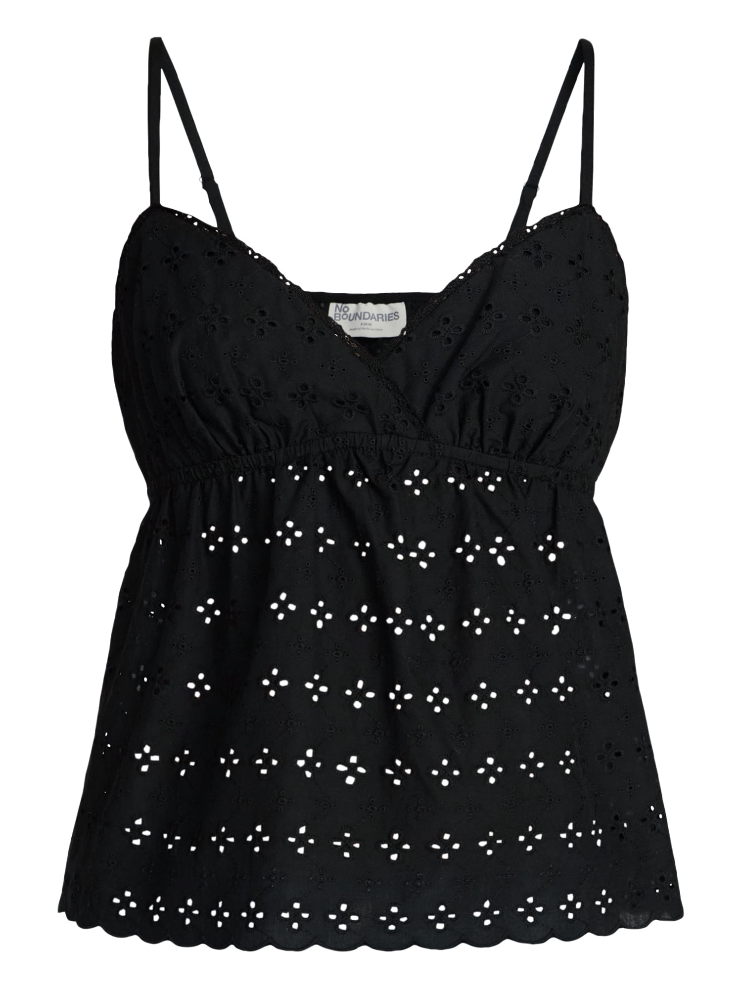 No Boundaries Cotton Eyelet Babydoll Cami, Women’s XXS-XXL