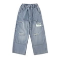 thumbnail image 4 of Ticikt Boys Baggy Jeans, Wide Leg Elastic Waist Denim Pants Loose Fit Trousers Vintage Y2K Streetwear for All Season,Color:Blue,Size:15-16 Years, 4 of 9