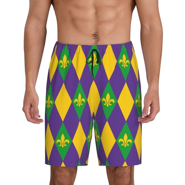 Balery Mardi Gras Pantalones cortos de pijama de punto de algodón para hombre con cinturilla y bolsillos-Medium