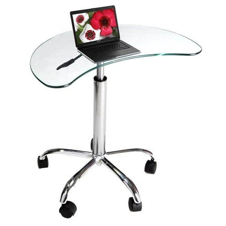 Small Laptop Utility Desk with Glass Top and Casters
