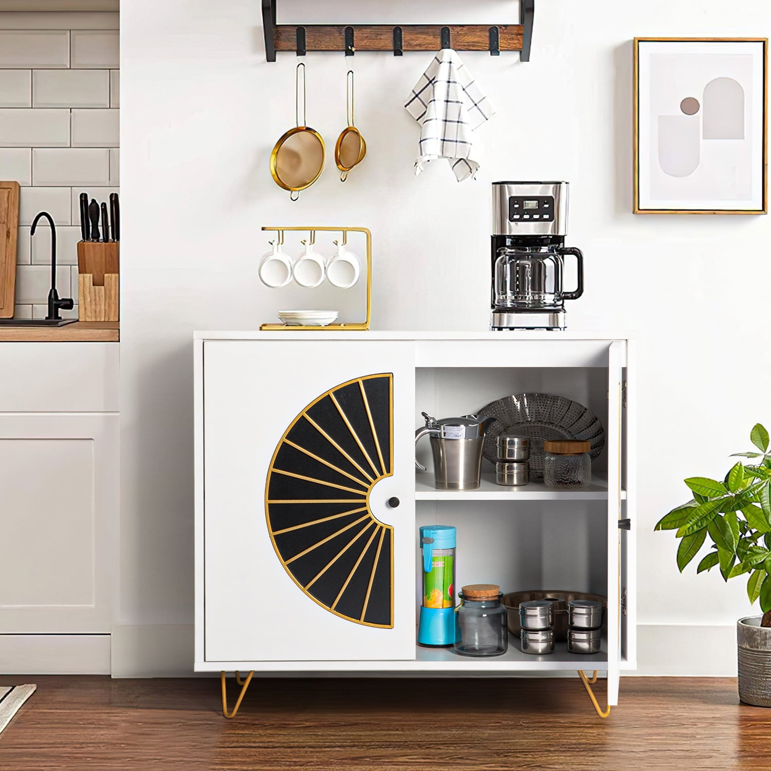 Kadyn Wood 2 Door Buffet Cabinet, Storage Cabinet for Kitchen, Accent Cabinet with Metal Leg, White Kadyn Wood 2 Door Buffet Cabinet, Storage Cabinet for Kitchen, Accent Cabinet with Metal Leg, White