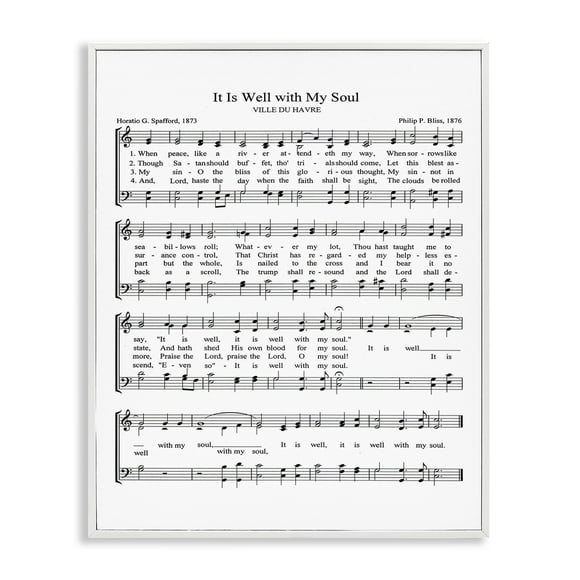 Stupell Industries It is Well with My Soul Vintage Sheet Music, Design by Lettered and Lined White Framed Wall Art, 24x30