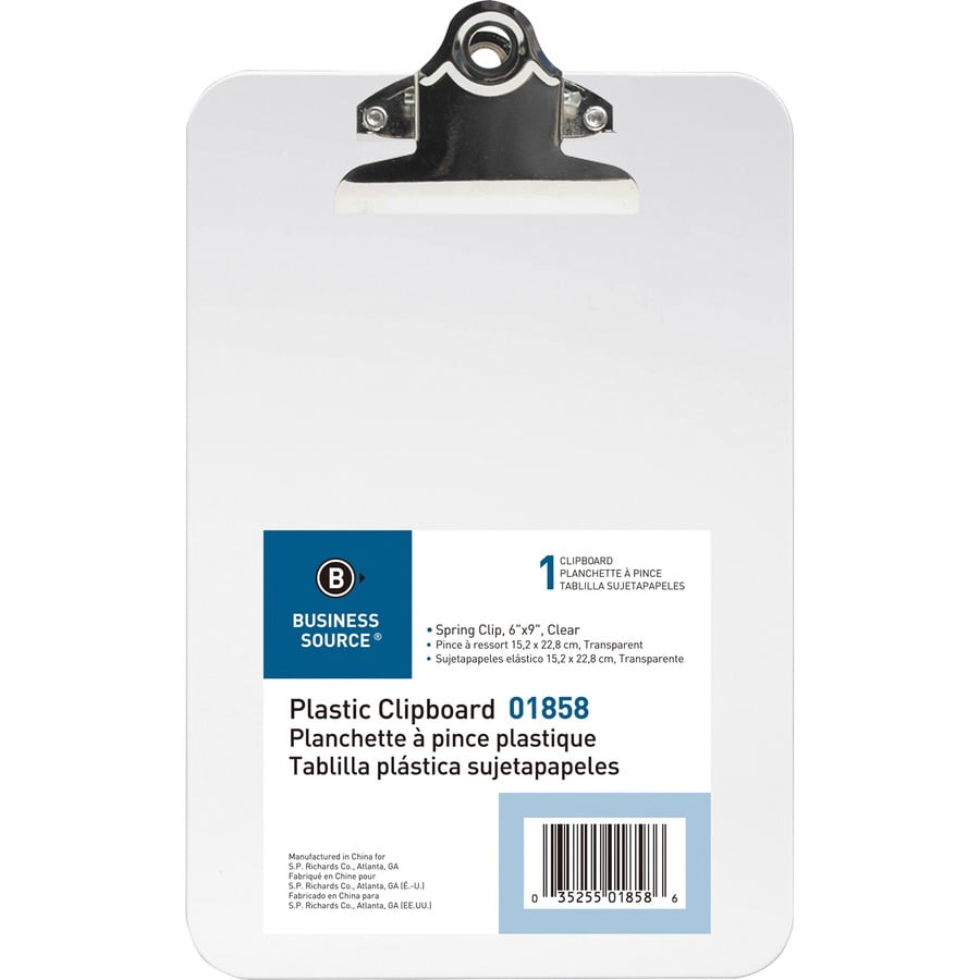 Business Source, BSN01858BX, Compact Plastic Clipboard, 12 / Box, Clear