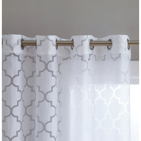 HLC.ME Lattice Burnout Geometric Sheer Voile Grommet Window Curtain Panels for Privacy & Natural Sunlight - (Best Net Curtains For Privacy)