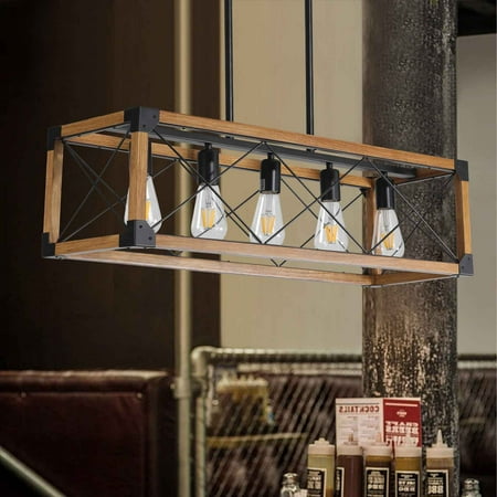 

GymChoice Kitchen Island Light 5 Light Kitchen Island Light Pendant Light Farmhouse Rectangular Chandelier Rustic Ceiling Pendant Light Metal Kitchen Hanging Ceiling Light Fixture 31.5 Inch