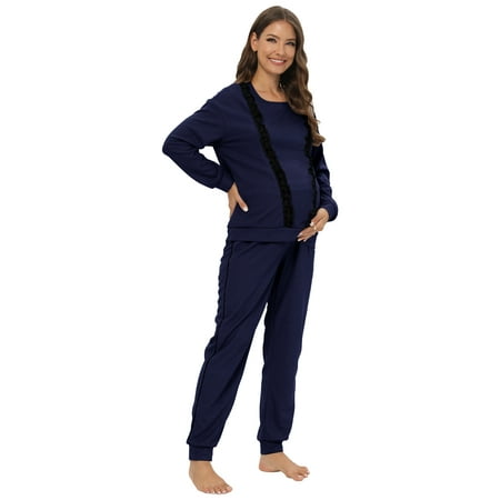 

Women s Maternity Nursing Pajama Set Breastfeeding Sleepwear Set Long Sleeve Top & Pants Pregnancy Pajamas