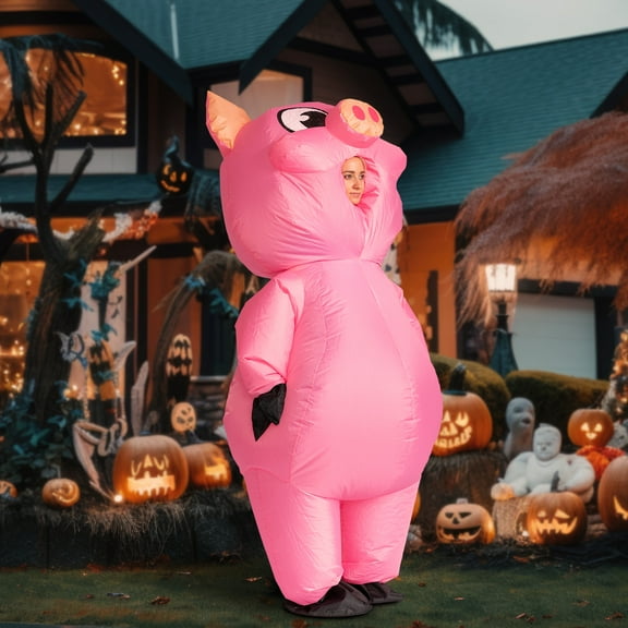 Syncfun Halloween Inflatable Costume for Adults, Air Blow-up Piggy Dress Up Unisex Cosplay Costume (Pink)