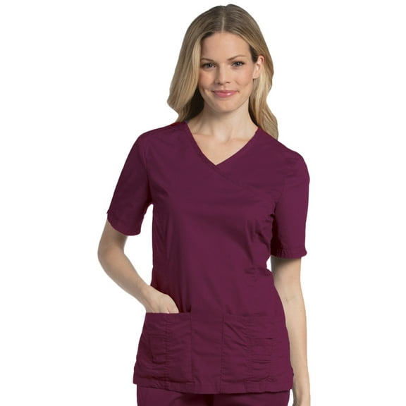 Pre-Washed by Landau Women's Mock Wrap Solid Scrub Top