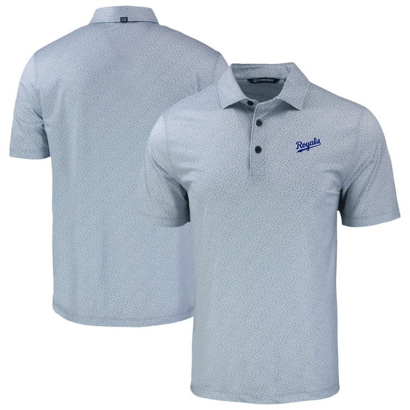 Men's Cutter & Buck Gray Kansas City Royals Pike Eco Pebble Print Stretch Recycled Polo