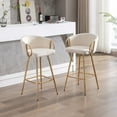 thumbnail image 3 of Bar Stools Set of 2, Modern Bar Height Stools Chairs with Round Back and Gold Metal Legs, Velvet Upholstered Tall Barstools for Home Bar, Kitchen Counter Bar Chairs for Dining Room, Cream, 3 of 8