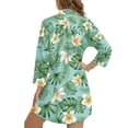 thumbnail image 2 of Xixirimido Green Palm Leaf Plumeria Print Women's Casual Beach Cover Up Shirt Dress Long Sleeve Button Down Swimwear Cover Up with Side Slits and Curved Hem, Size S, 2 of 7