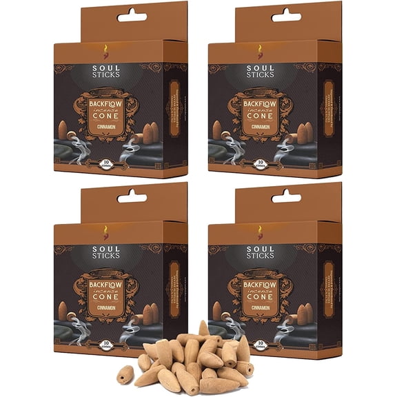 Soul Sticks 4 Packs Cinnamon Backflow Incense Cones 40 pcs Back Flow Cone