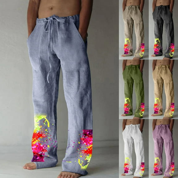 Jinhomg Fashion Summer Pants for Men 2025 Funny Tie Dye Print Casual Pant Lightweight Comfy Elastic Drawstring Waist Trousers with Pockets Holiday Sales M