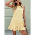 thumbnail image 5 of Women'S Striped Print Sleeveless Ruffle Tunic Dress Summer Swing Flowy Mini Dresses Yellow M, 5 of 8