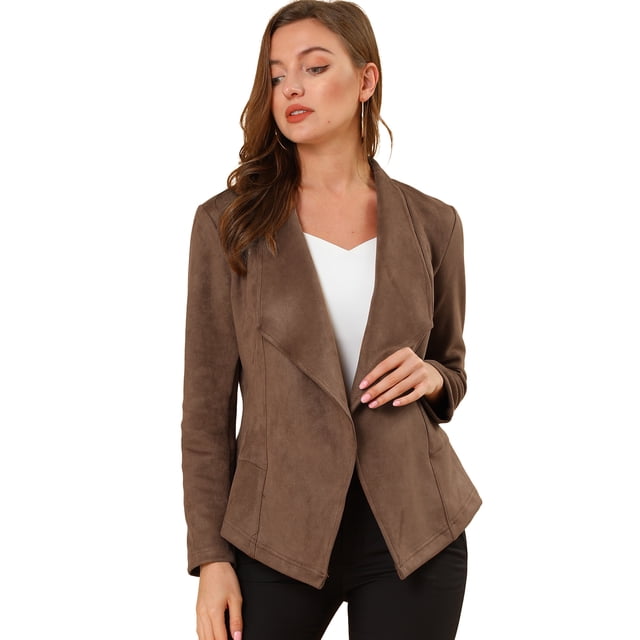 Chaqueta de gamuza sintética Allegra K Cárdigan Marrón claro XS