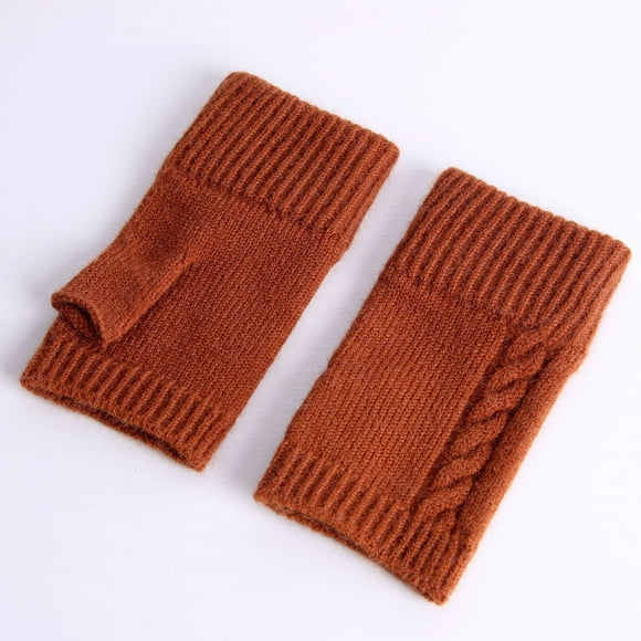 Guantes de invierno de moda tejidos cálidos de medio dedo con dedos abiertos y cubrebrazos para mujer, manoplas de poliéster