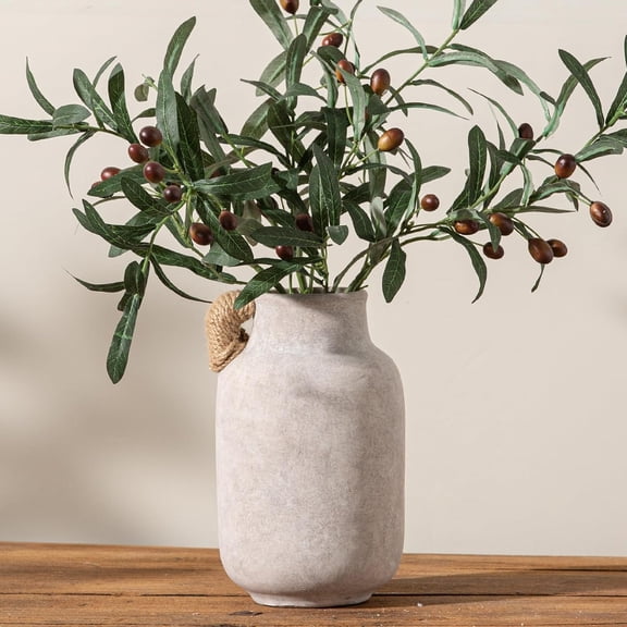 Ceramic Flower Vase Home Decor - 9.7 inch Large White Rustic Table Flowers Vases Living Room Bedroom Plant Decoration Farmhouse Vintage for Kitchen Shelf Office Coffee Dining Desk House Women