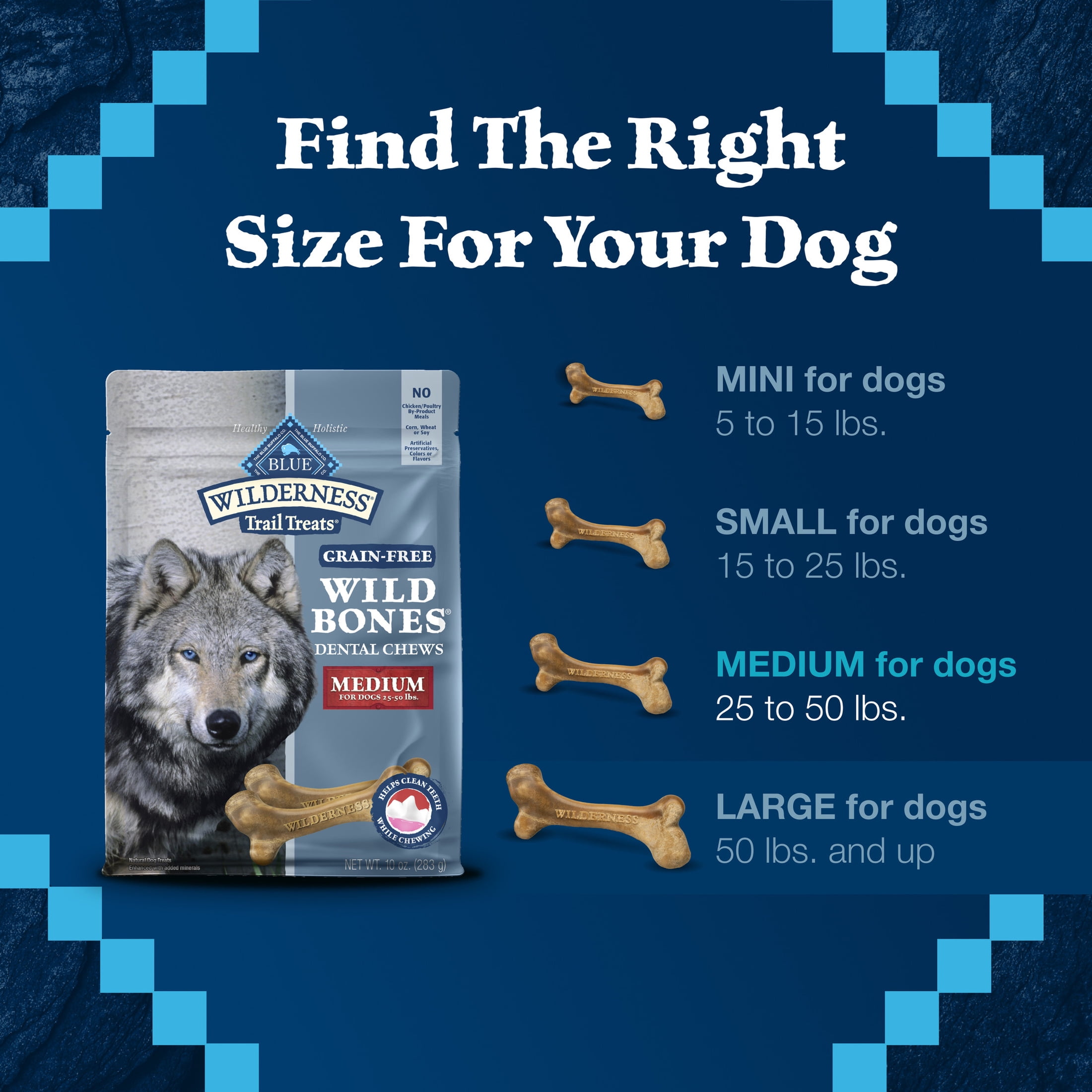 Blue Buffalo Wilderness Wild Bones Dental Chews Dog Treats, Regular, 27-oz Bag
