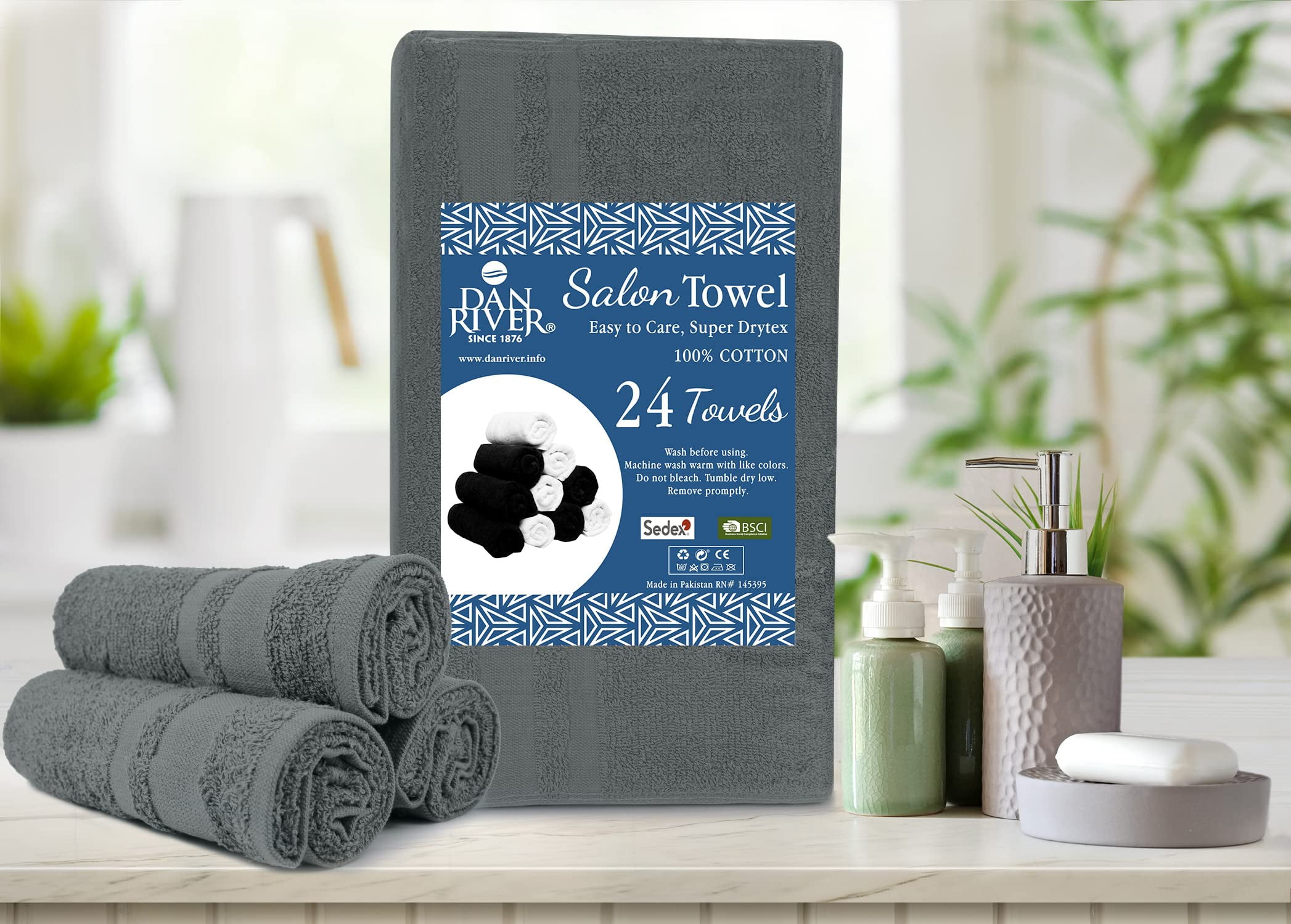 Dan River Soft Absorbent Cotton Salon Towels, Pack of 24, White, 16x26 Inches