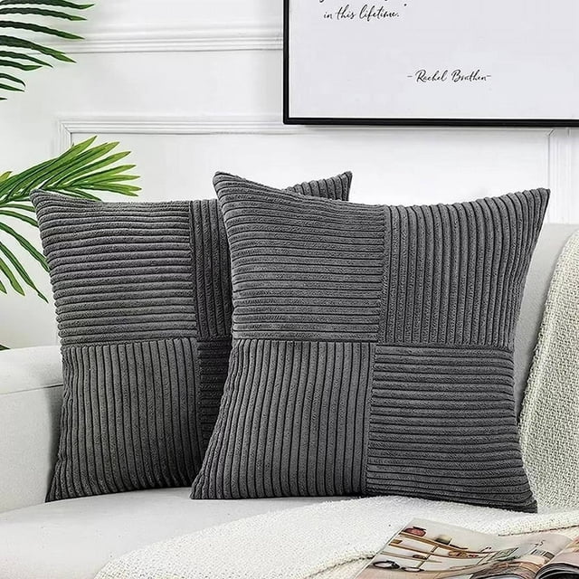 Boho Decorative Throw Pillow 18X18 Inch for Couch Bed Sofa Farmhouse Fall Home Decor Soft Corduroy Patchwork Textured Terracotta Cushi
