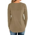 thumbnail image 2 of TWZH Women Solid Color Buttons Long Sleeves Casual Round Neck Pullover T-Shirt Tops, 2 of 3