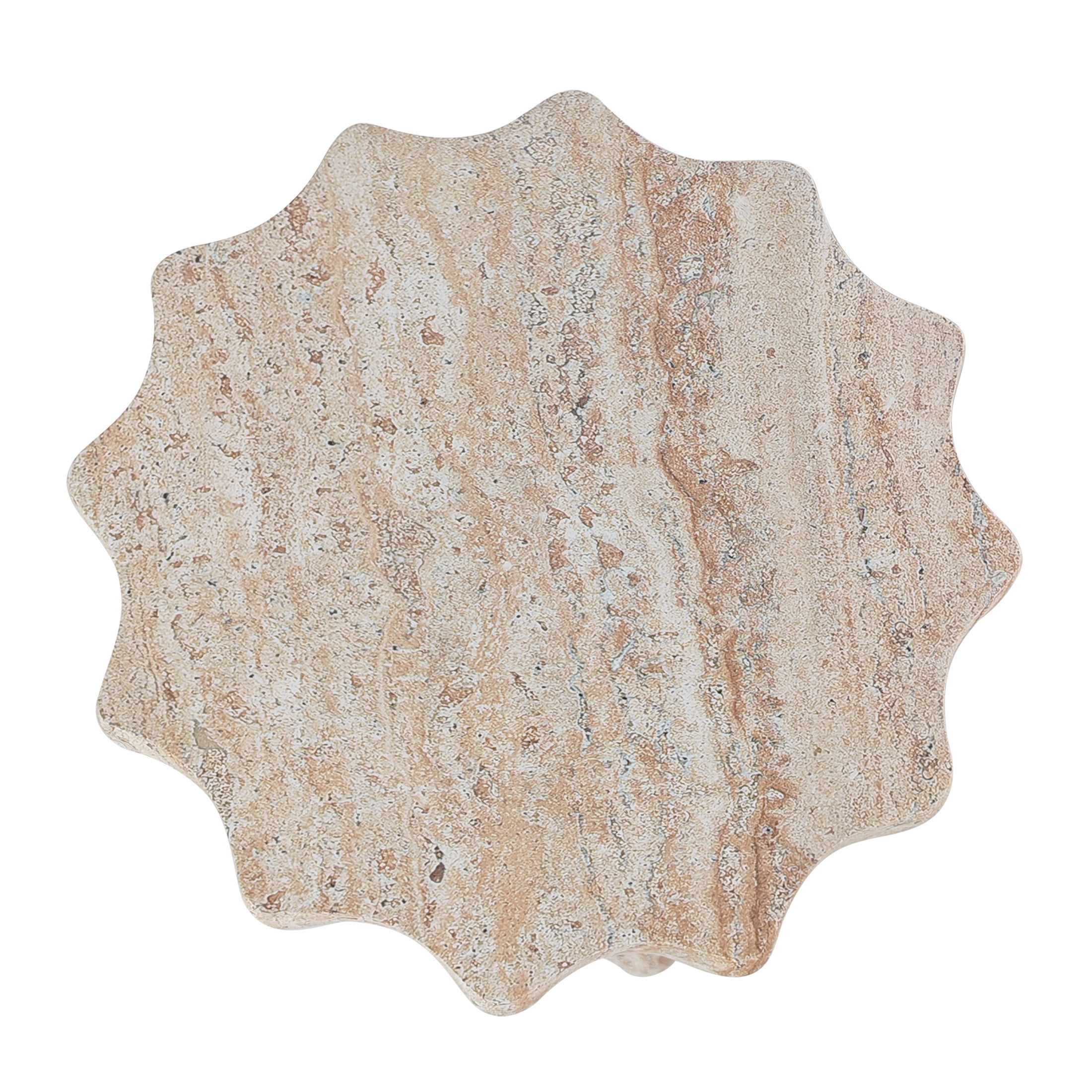 Christopher Knight Home MGO Side Table with Sunburst Top and Hourglass Design, Travertine Finish