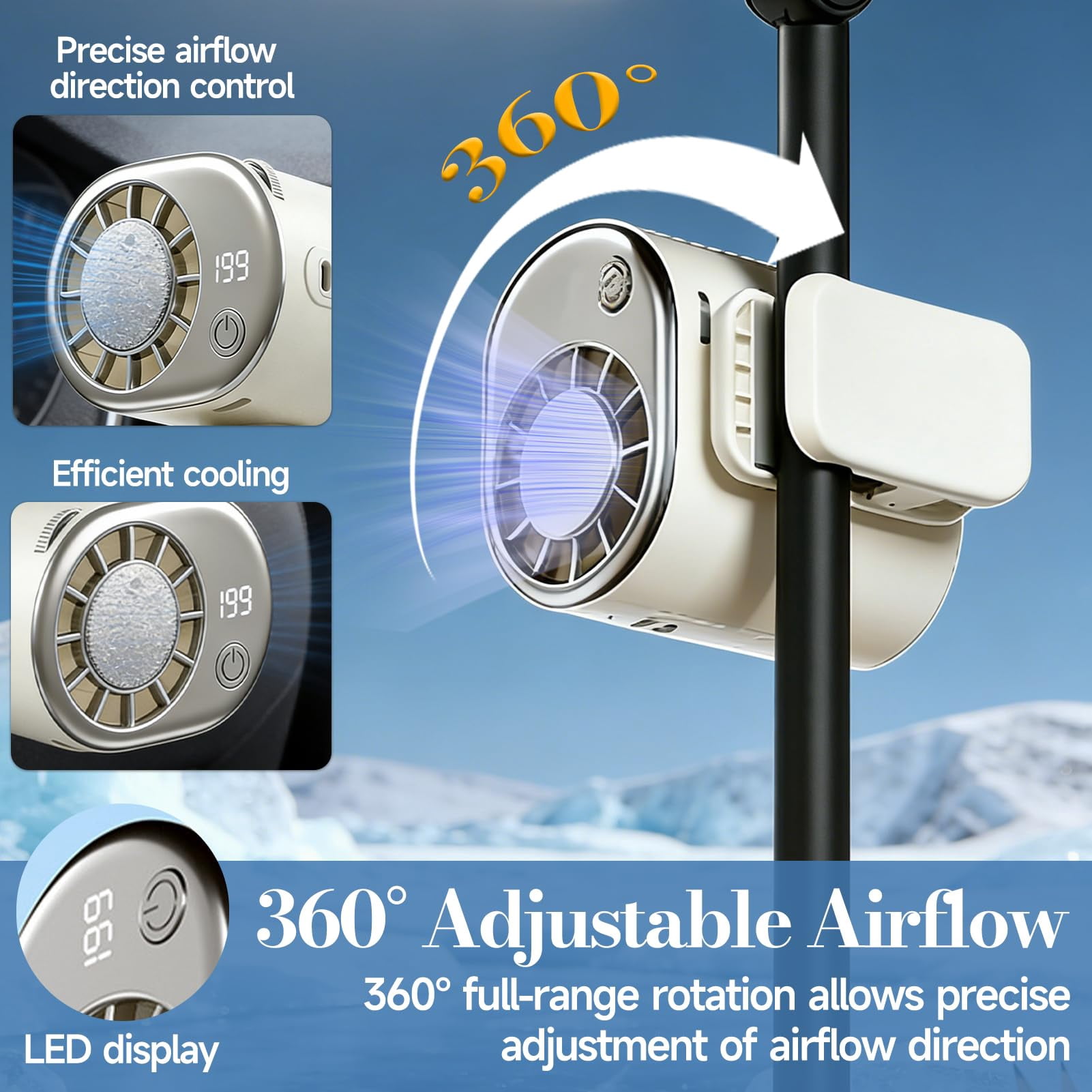 Car Clip on Fan Air Conditioner with LED Display, portable stroller fan, rechargeable desk fan, clip on air conditioner for car cooling fan, rechargeable clip on fan for car fans that blow cold air