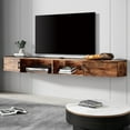 thumbnail image 2 of Floating TV Stand Wall Mounted Shelf with Blue LED Lights, Wood Media Console Entertainment Center Under TV, Cabinet Hutch Desk Storage for Living Room,Rustic Brown, 2 of 9