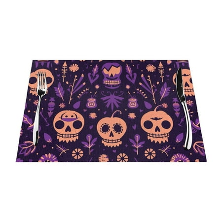 

PUREYAH Table Placemats Set of 1 Washable Heat Resistant Ghosts Goblins Quirky Halloween Table Decorations Placemats for Dining Room Kitchen