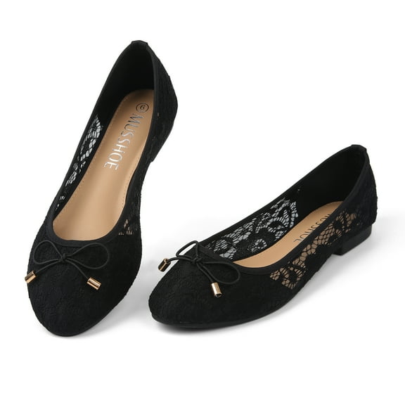 Breathable Lace Round Toe Women Flats,Black 9
