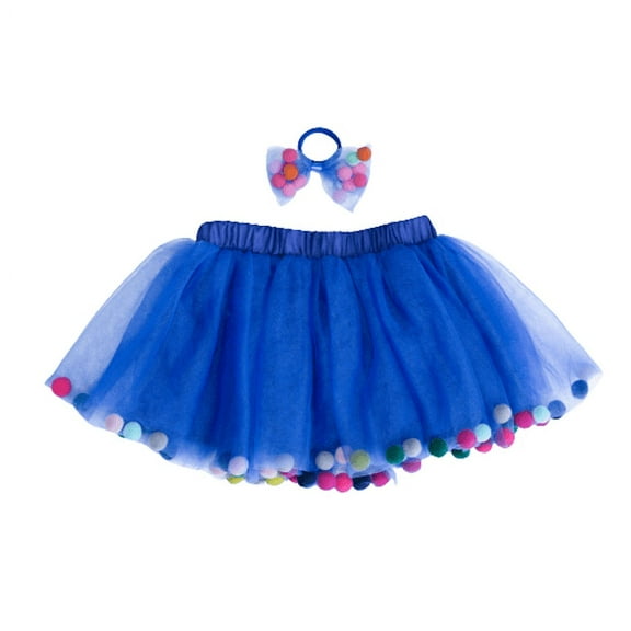 Tutu Joli Blue Girls Pom Pom Tutu and Bow Hair Tie – 2 Pc Set - S