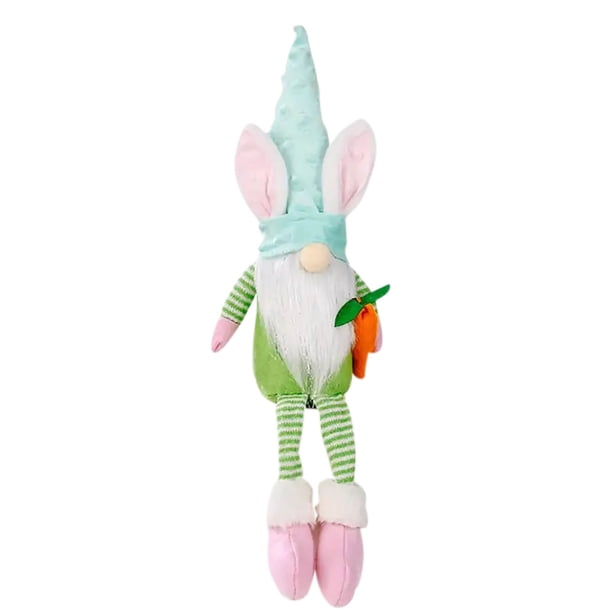Gnomo elfo de Pascua, muñeco de peluche verde sin rostro hecho a mano, gnomo conejo de pie con patas retráctiles, para árbol de Pascua, puerta, patio y ventana.