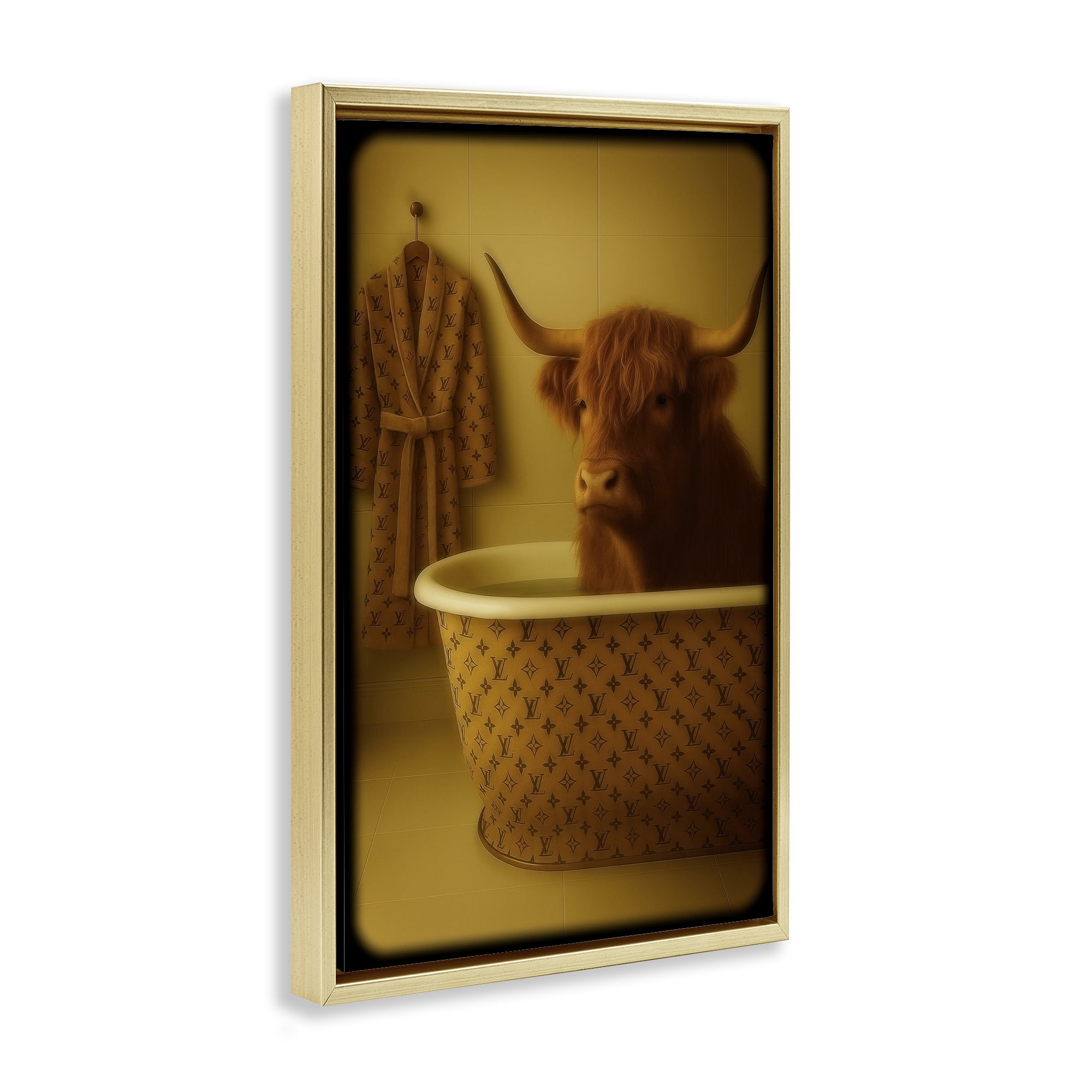 Stupell Industries Couture Highland in Luxury Tub Gold Framed Floater Canvas Wall Art, design by Grotto Studios