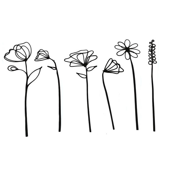 6Pcs Black Flowers Wall Sticker Long Stems for Diys Flower Arrangement Bedroom Living Room Decor