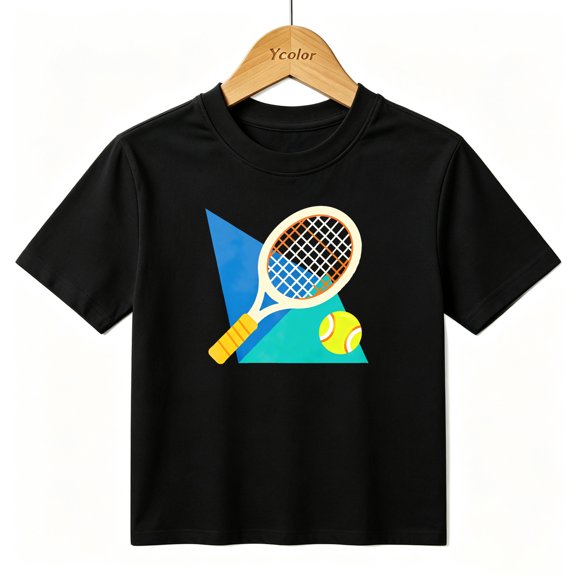 Boys Graphic T-Shirt Tennis Racket Ball Sport Kids Tees 100% Cotton Short Sleeve Tops Ages 4-13Y