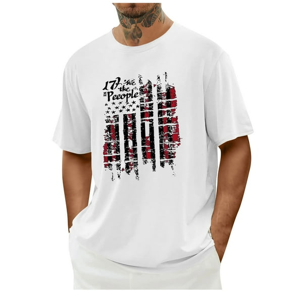 Tops para hombre, blusas y camisas de cuello redondo y manga corta para hombre. Top/camisa de cuello redondo y manga corta con estampado del Día de la Independencia para hombre. Tops para hombre.