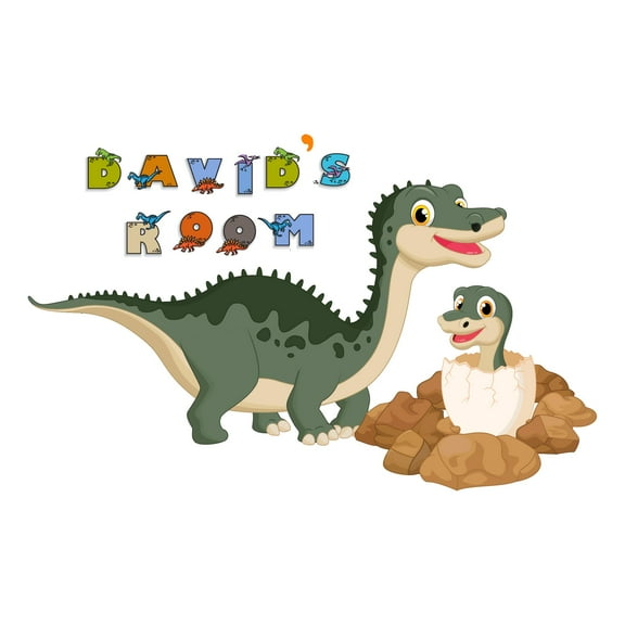 Custom Name Jurrasic Dinosaur Family Wall DecorWall Decal Decoration Joyful Cartoon Cartoon Animals Decorating Ideas for Child's Bedroom Size: 10 In(W) x 6 In(H)