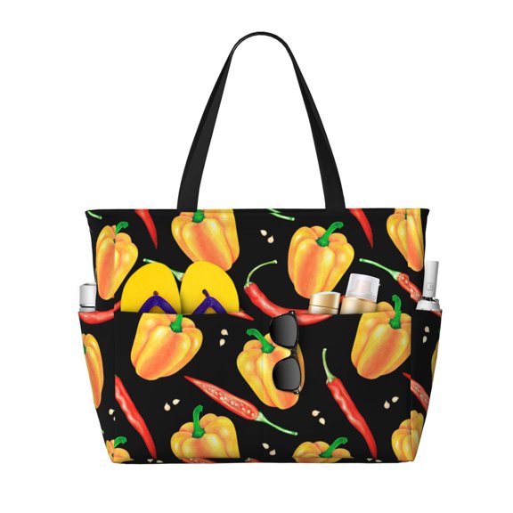 Large Beach Bags Water-resistant Sandproof - Bell Pepper red yellow Cute Beach Tote Bags for Women with Zipper
