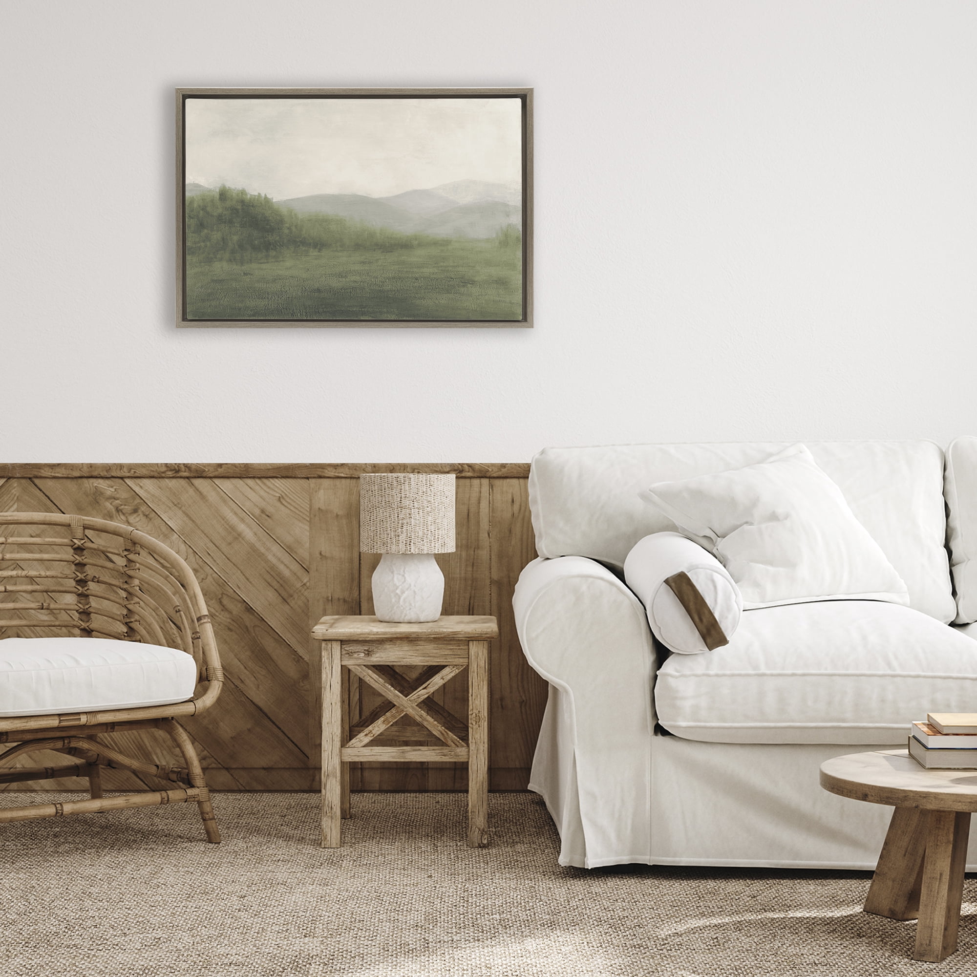 Stupell Industries Fog Green Countryside Brown Framed Floater Canvas Wall Art, design by Walt Johnson
