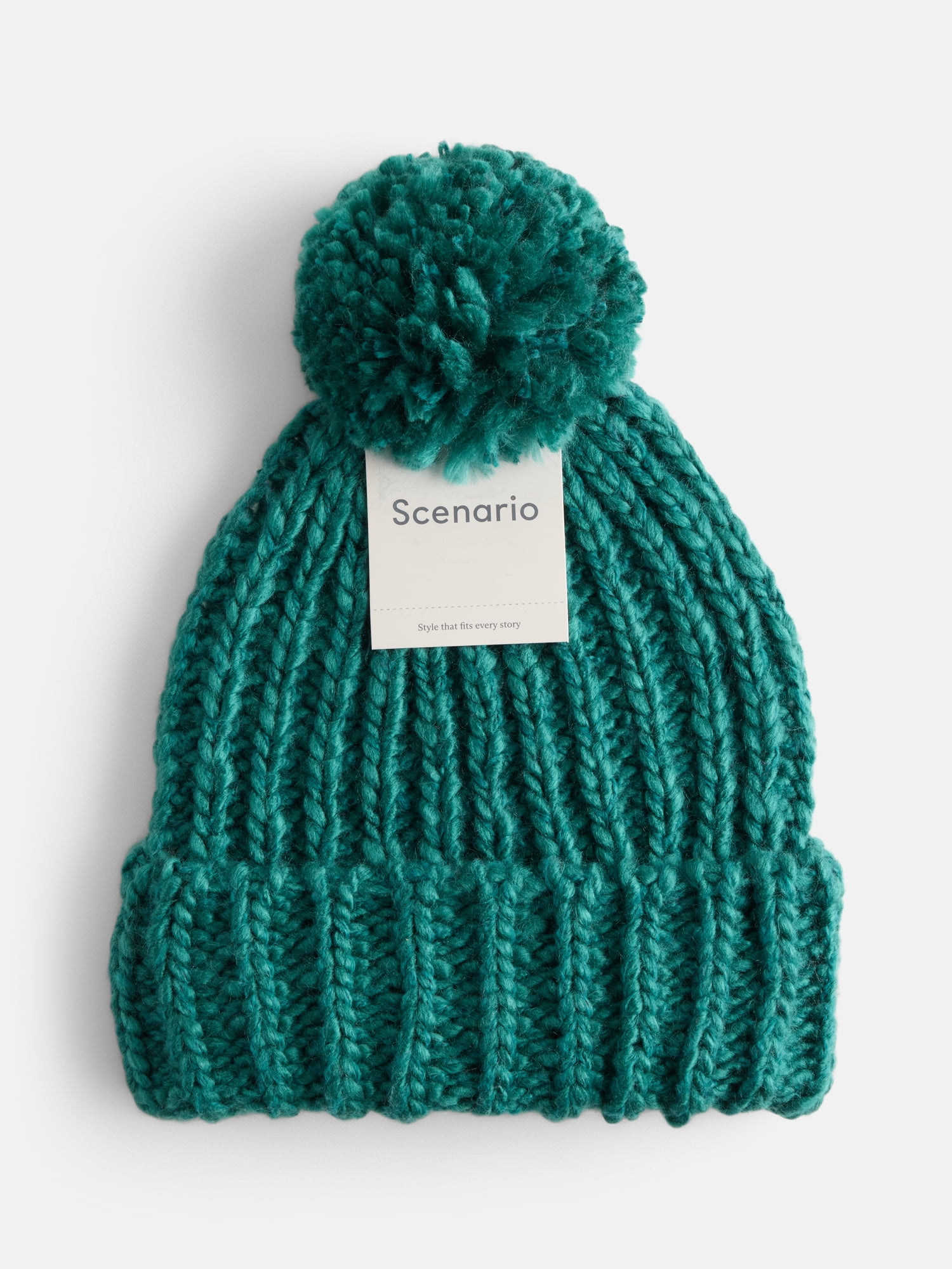 Scenario Women's Chunky Textured Beanie, One Size Fits Most, Teal Shimmer