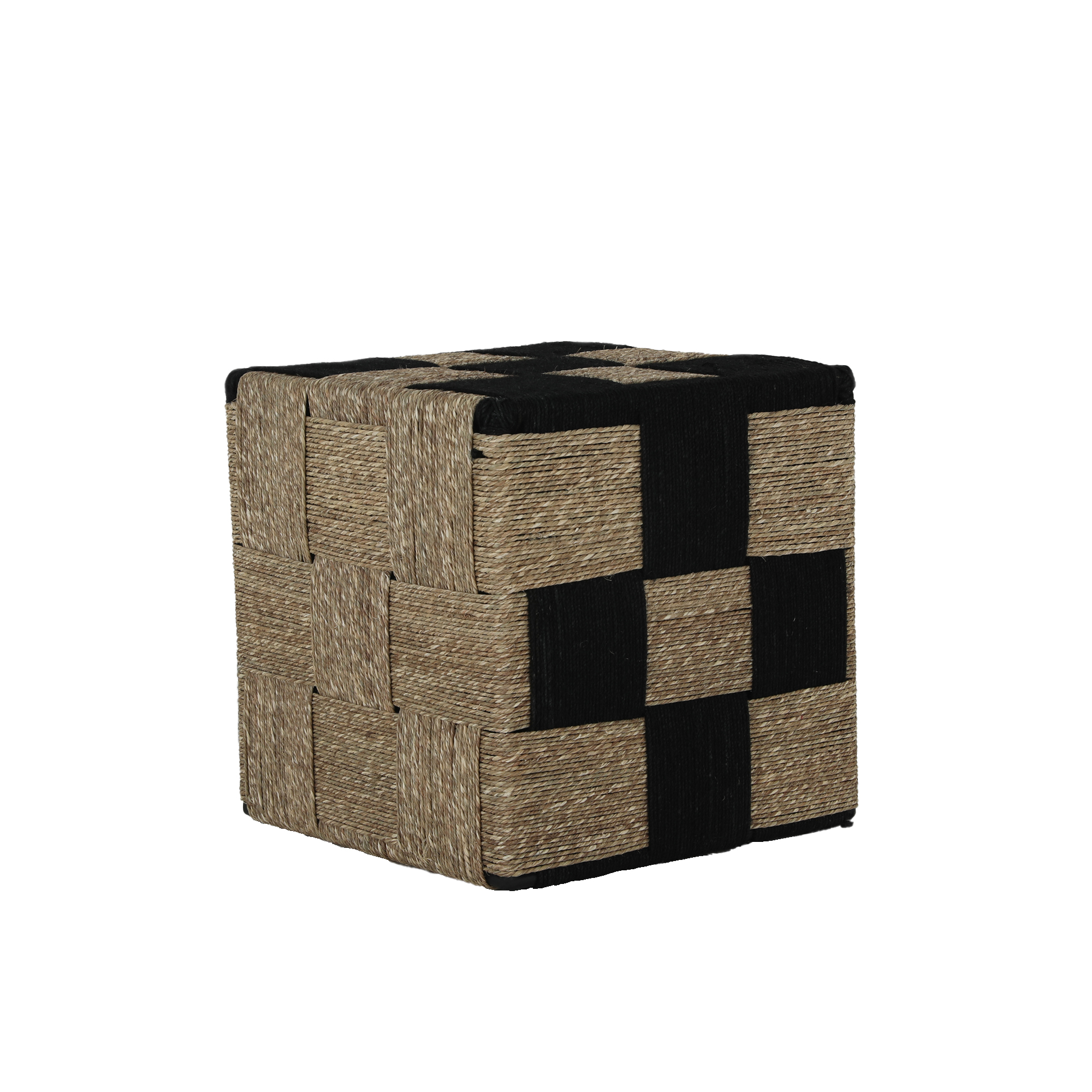 Ox Bay Eros Transitional Wrought Iron Hand Made Indoor Square Stool, Black/Natural , 17" W x 17" D x 18" H