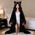thumbnail image 4 of JuDWoC Wearable Hooded Halloween Blanket Soft Flannel Fleece Blanket Novelty Black Cat & Witch Halloween Costume Hooded Blanket Wrap for Adults 82.7*66.9in, 4 of 5