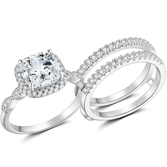 SFTING Engagement Rings for Woman 5A CZ Halo Wedding Rings for Women Silver 18K White Plated Size 7
