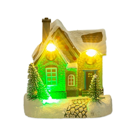 Christmas Decoration LED Resin House Mini Christmas House Landscape Luminous Snow Village House Scene Decoration