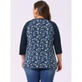 thumbnail image 4 of DARING DIVA Women's Plus Floral Tops Round Neck 3/4 Sleeves Blouse 1X Dark Blue, 4 of 6
