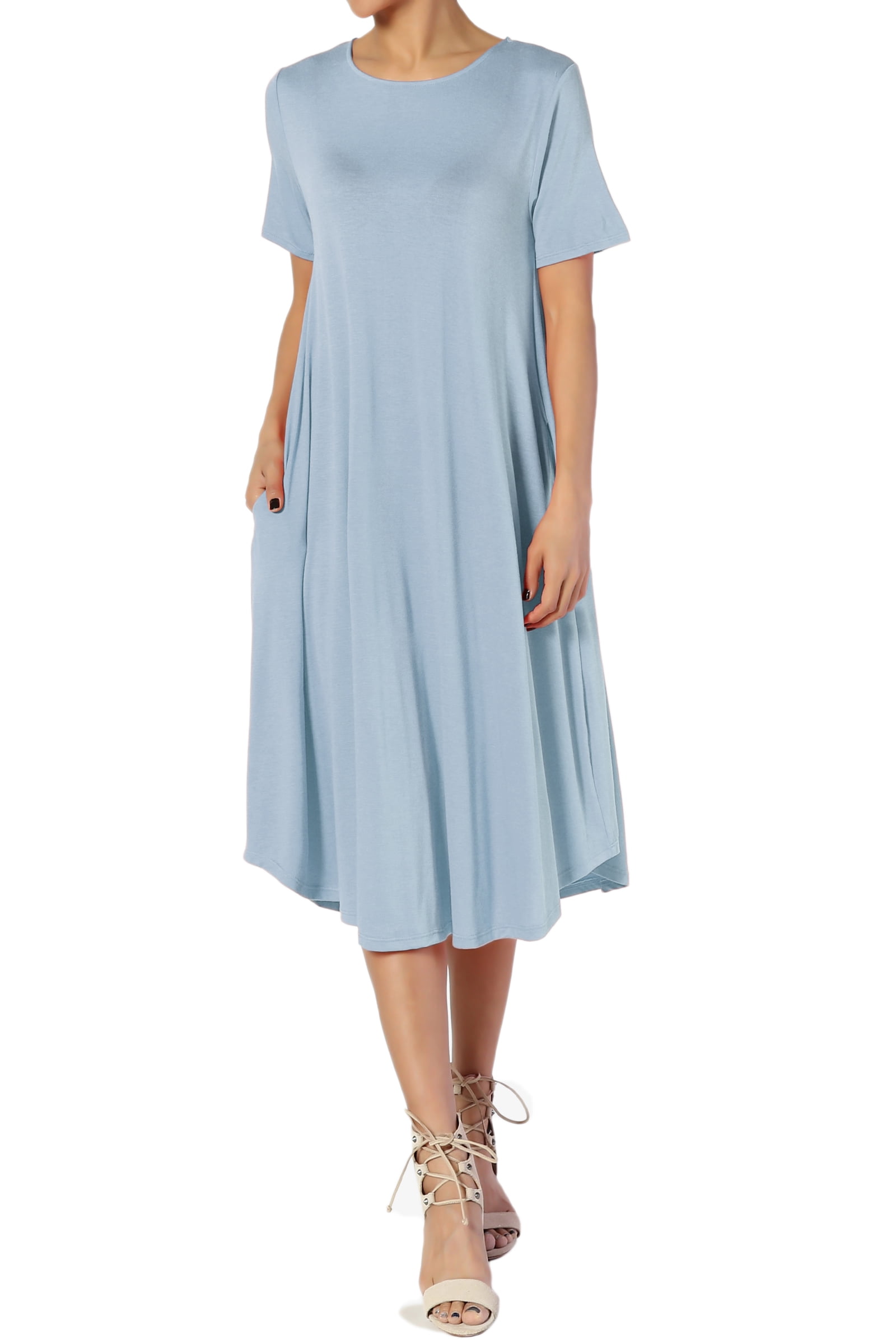 short sleeve fit and flare midi dress