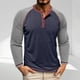 thumbnail image 1 of Blusas y camisas de manga larga con cuello redondo para hombre, informales, de manga larga, cuello redondo, medio botón, a cuadros, con bolsillos y bloques de color, blusas de poliéster para hombre, 1 of 8