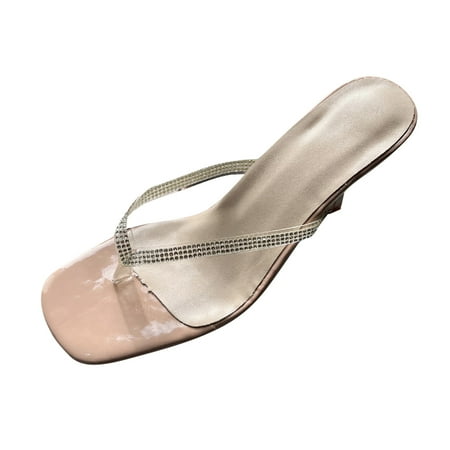 

Womens Casual Sexy Toe Clip Rhinestone High Heel Square Toe Herringbone Slippers Summer Open Toe Slide Sandals Comfortable Flats Flip-Flops Sandal Casual Platforms Wedge Sandals Heeled Sandals A477